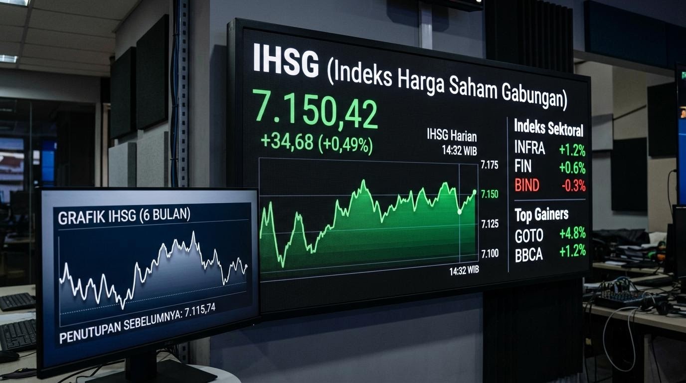 Layar data indeks IHSG di lantai bursa Indonesia